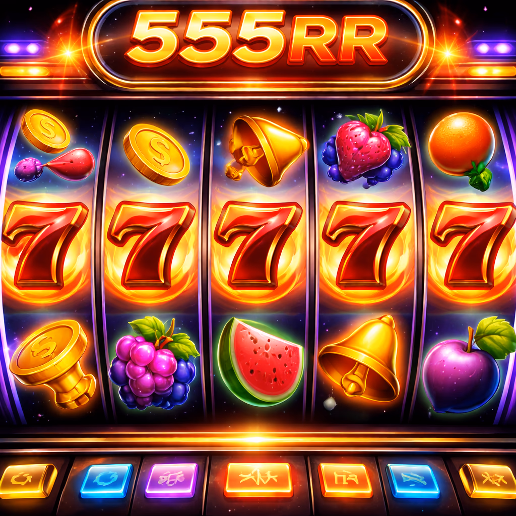 Smiling woman enjoying interactive virtual slot games with glowing 777 jackpot icons on 555RR Bangladesh